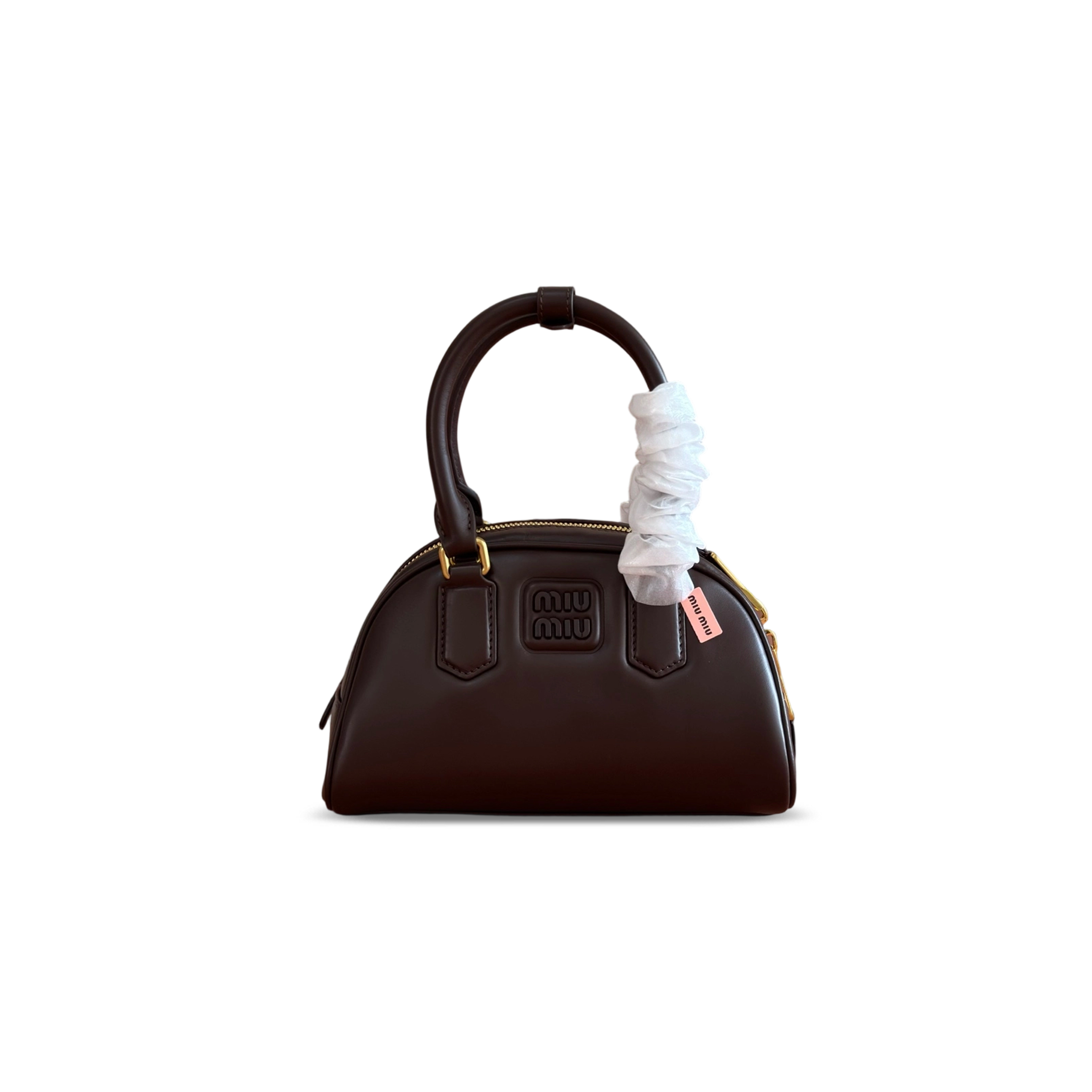 MIU MIU COGNAC ARCADIE LEATHER BAG 5BB191 (22*13*10.5cm)